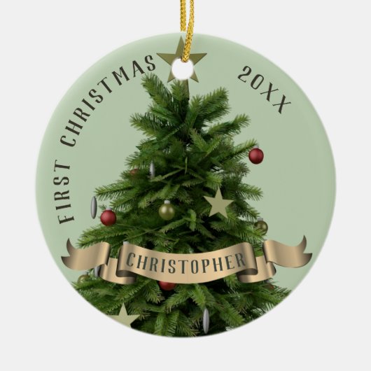 Baby's First Christmas Sage Green Ceramic Ornament (Vorne)