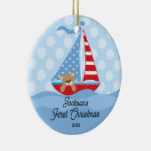 Baby's First Christmas Sailboat Foto Keramik Ornament (Rechts)