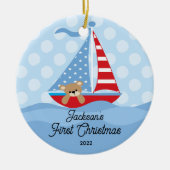 Baby's First Christmas Sailboat Foto Keramik Ornament (Vorne)