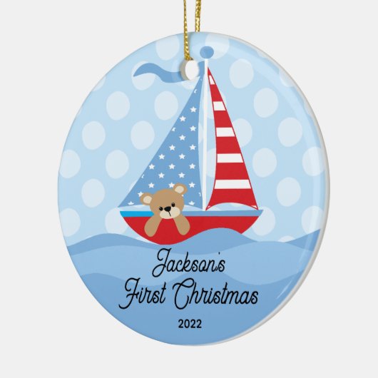 Baby's First Christmas Sailboat Foto Keramik Ornament (Links)