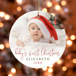 Baby's First Christmas Script Foto Keepake Keramik Ornament
