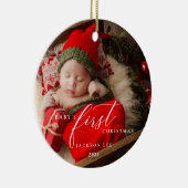 Baby's First Christmas Script Foto Ornament (Rechts)