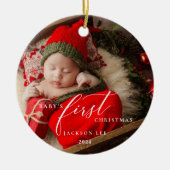 Baby's First Christmas Script Foto Ornament (Vorne)