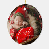 Baby's First Christmas Script Foto Ornament (Links)