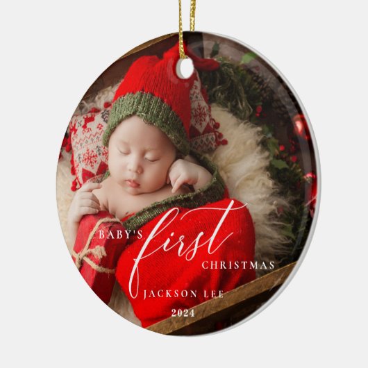 Baby's First Christmas Script Foto Ornament (Links)