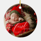 Baby's First Christmas Script Foto Ornament (Hinten)