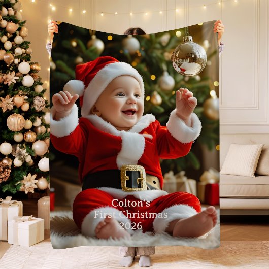 Baby's First Christmas Sherpa Blanket Custom Photo Sherpadecke