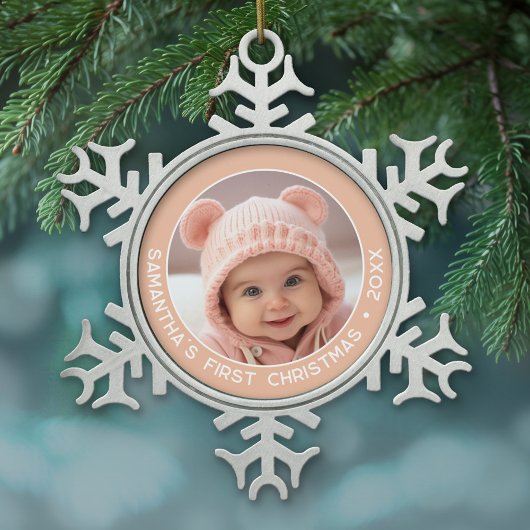 Baby's First Christmas - Simple Coral Girl Schneeflocken Zinn-Ornament