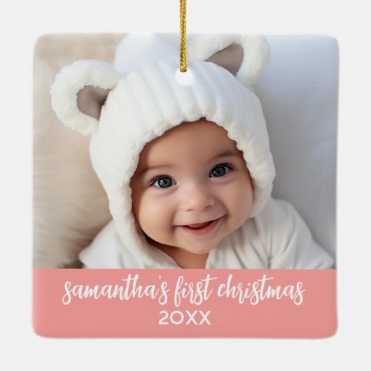 Baby's First Christmas - Simple Coral Pink Girl Keramikornament (Rückseite)