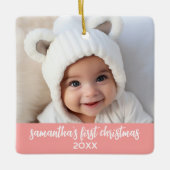 Baby's First Christmas - Simple Coral Pink Girl Keramikornament (Vorderseite)