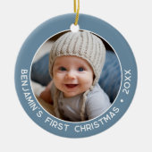Baby's First Christmas - Simple Denim Pastel Blue Keramik Ornament (Vorne)