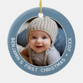 Baby's First Christmas - Simple Denim Pastel Blue Keramik Ornament (Hinten)
