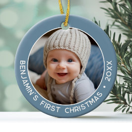 Baby's First Christmas - Simple Denim Pastel Blue Keramik Ornament