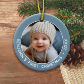 Baby's First Christmas - Simple Denim Pastel Blue Keramik Ornament