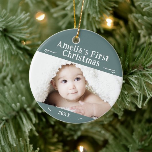 Baby's First Christmas Simple Foto Keepake Keramik Ornament (Baum)