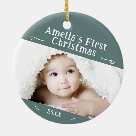 Baby's First Christmas Simple Foto Keepake Keramik Ornament (Hinten)