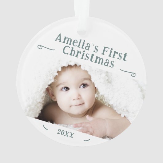 Baby's First Christmas Simple Foto Keepake Ornament (Rückseite)