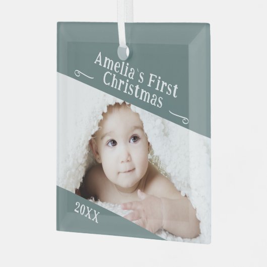 Baby's First Christmas Simple Foto Keepake Ornament Aus Glas (Vorderseite links)