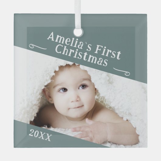 Baby's First Christmas Simple Foto Keepake Ornament Aus Glas (Vorderseite)