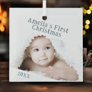 Baby's First Christmas Simple Foto Keepake Ornament Aus Glas