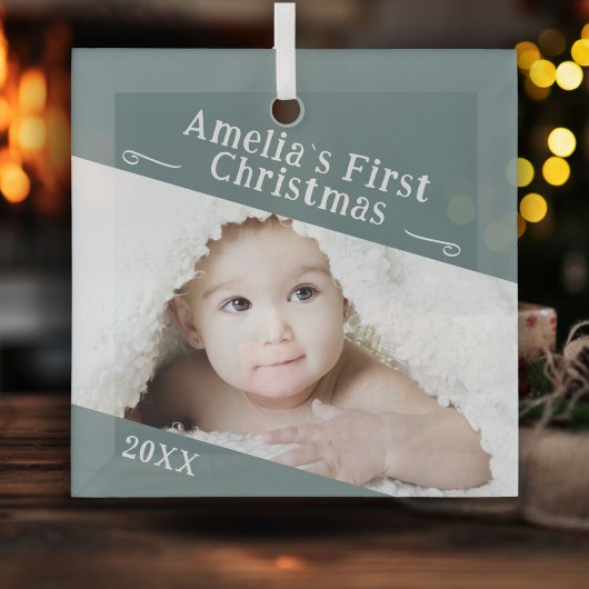 Baby's First Christmas Simple Foto Keepake Ornament Aus Glas
