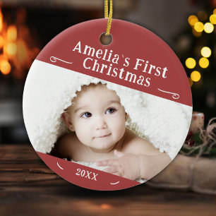Baby's First Christmas Simple Red Foto Keepake Keramik Ornament
