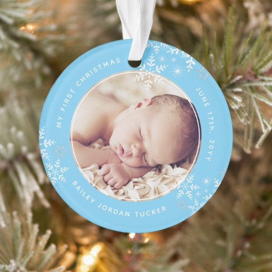 Baby's First Christmas Snowflakes Baby Boy Blue Ornament (Baum)