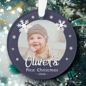Baby's First Christmas Snowflakes Blue Foto Ornament