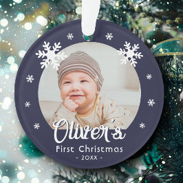 Baby's First Christmas Snowflakes Blue Foto Ornament