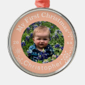 Baby's First Christmas Snowflakes Blush Custom Ornament Aus Metall (Vorne)