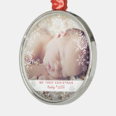 Baby's First Christmas Snowflakes Red Silver Metal Ornament Aus Metall (Links)