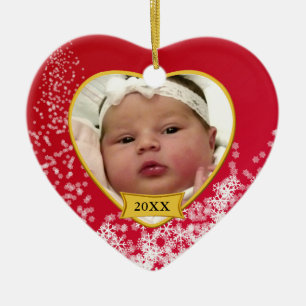 Baby's First Christmas Snowy Red Foto Keramikornament