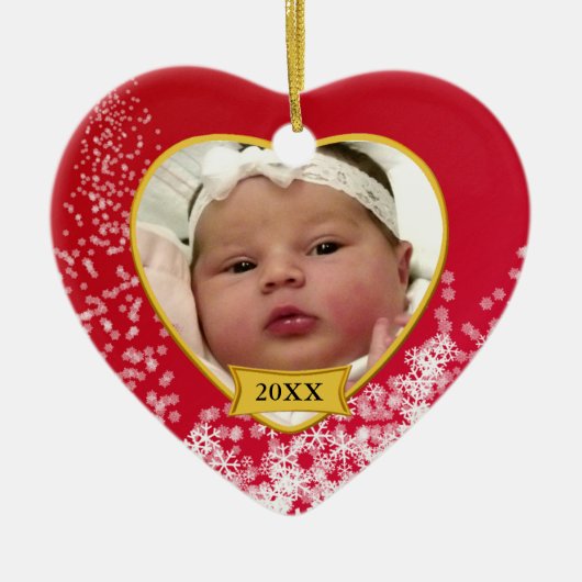 Baby's First Christmas Snowy Red Foto Keramikornament (Vorne)