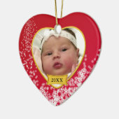 Baby's First Christmas Snowy Red Foto Keramikornament (Links)