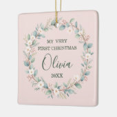 Baby's First Christmas Soft Blush Bloral Frame Keramikornament (Links)