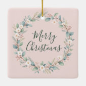 Baby's First Christmas Soft Blush Bloral Frame Keramikornament (Rückseite)