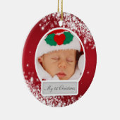 Baby's First Christmas Sparkling Wave Red Keramikornament (Rechts)