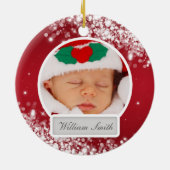 Baby's First Christmas Sparkling Wave Red Keramikornament (Hinten)