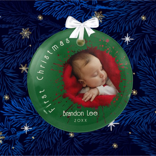 Baby's First Christmas Splatter Pattern Ornament Aus Glas