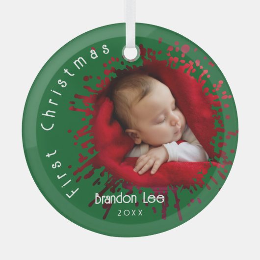 Baby's First Christmas Splatter Pattern  Ornament Aus Glas (Vorderseite)
