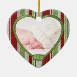 Baby's First Christmas Stripes Foto Herz Xmas Keramik Ornament