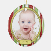 Baby's First Christmas Stripes Music Ornament (Links)