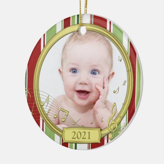 Baby's First Christmas Stripes Music Ornament (Links)