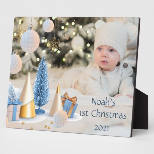 Baby's First Christmas Tabletop Plaque mit Easel Fotoplatte (Seite)
