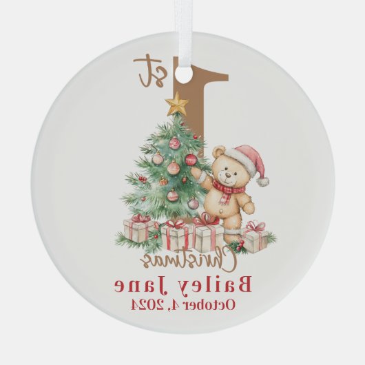 Baby's First Christmas Teddy Bär Ornament Aus Glas (Rückseite)