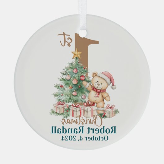 Baby's First Christmas Teddy Bär Ornament Aus Glas (Rückseite)