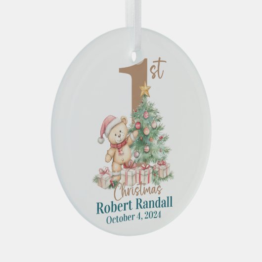 Baby's First Christmas Teddy Bär Ornament Aus Glas (Vorderseite Rechts)