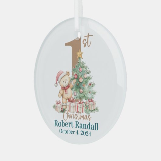 Baby's First Christmas Teddy Bär Ornament Aus Glas (Vorderseite links)