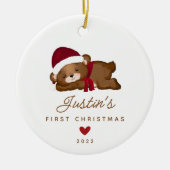 Baby's First Christmas Teddy Bear2 Sided Foto Keramik Ornament (Vorne)