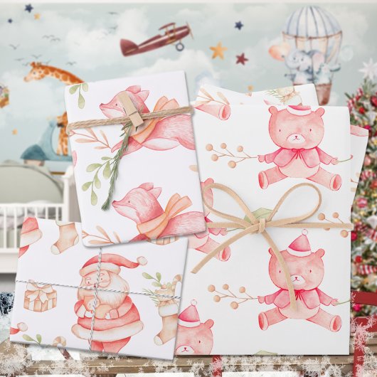 Baby's First Christmas Teddy Bear Red Fox & Santa Geschenkpapier Set